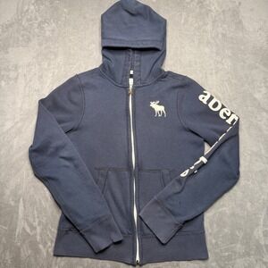 Abercrombie Kids Full Zip Hoodie Men XL Navy Blue Muscle Fit Logo Graphic 7517